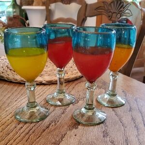 Colorful Mexican Glass Goblet Set